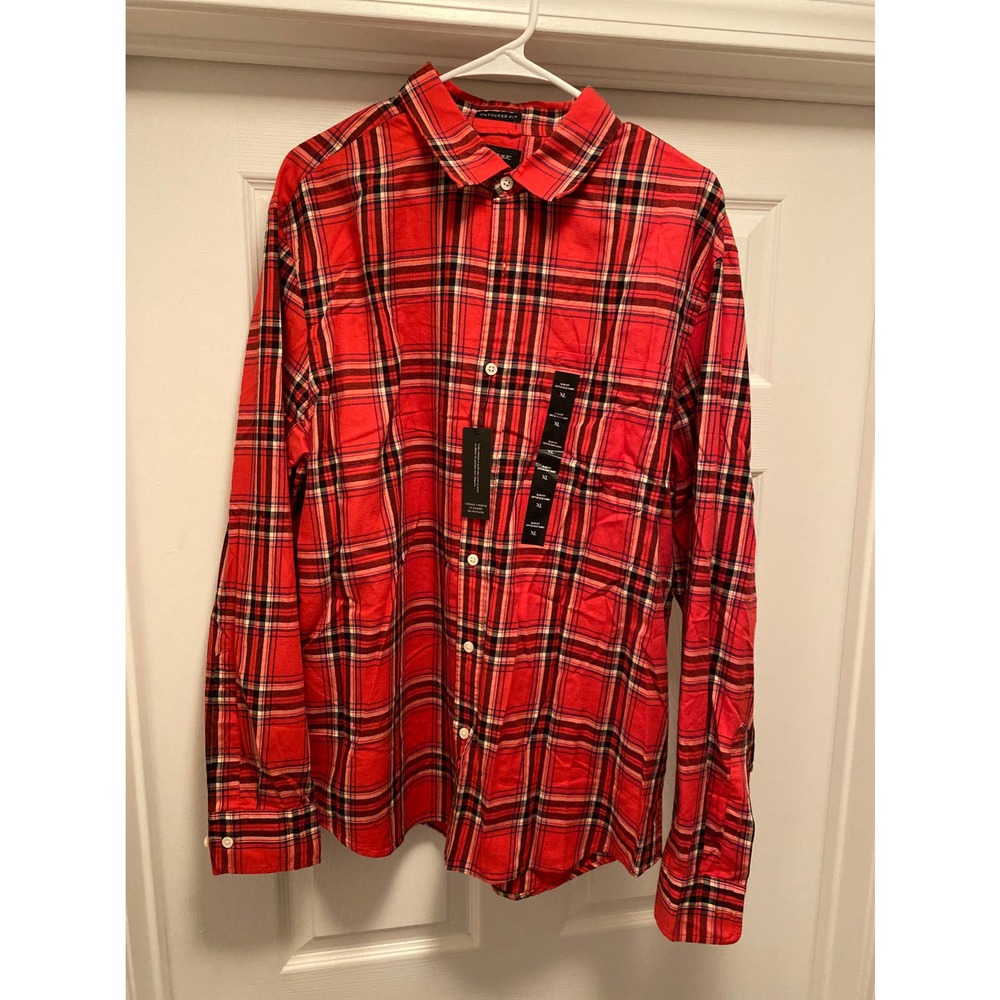 Orange plaid button-down